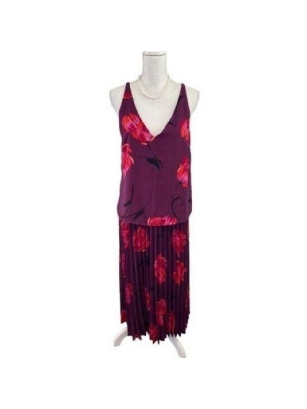 NWT A New Day Purple Pink Floral Camisole & Pleated Maxi Skirt Set Medium Boho